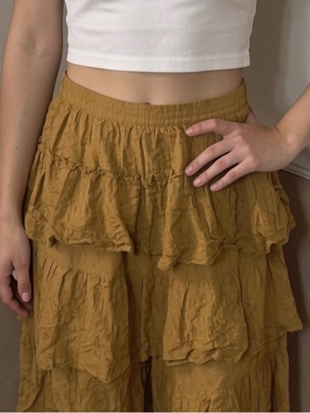 ❤️ 5 for $20! Tiered Ruffle Maxi Skirt in Mustard
